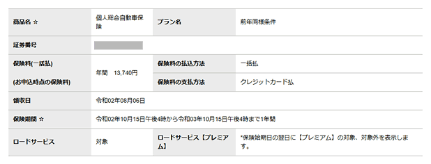自動車保険の明細