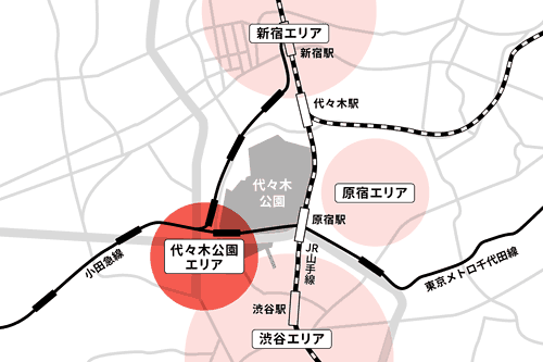 代々木公園事業用地 追加買取ファンドの地図