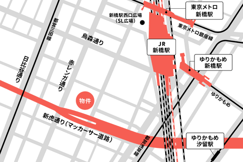 新橋事業用地Ⅰ・Ⅱの地図