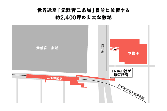 世界遺産「元離宮二条城」目前に位置する約2,400坪の広大な敷地