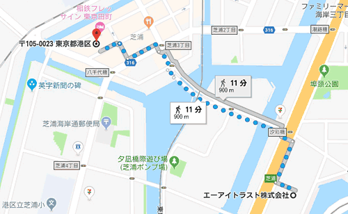 会社コンシェルジュ社とトラストレンディング社の位置関係地図