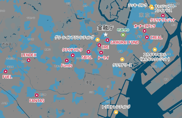 ソーシャルレンディング事業者の所在地マップ